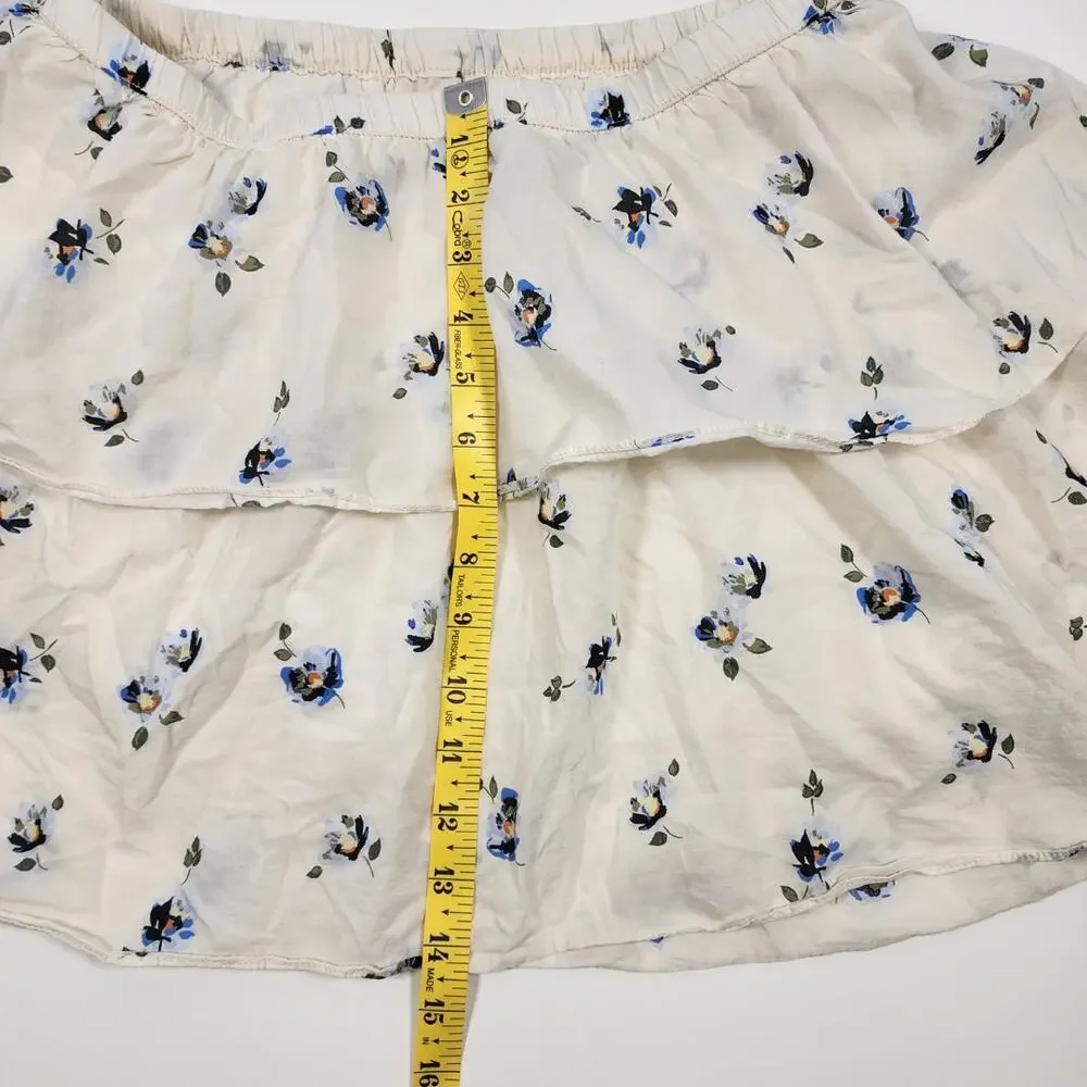 Universal‎ Thread Floral Ruffle Skirt M Cream Blue Cottagecore Boho